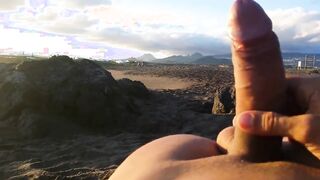 masturbation beach in front two girls with cum