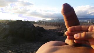 masturbation beach in front two girls with cum