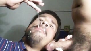 Slave deepthroating his masters huge cock