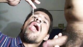 Slave deepthroating his masters huge cock