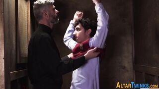 Twink eats catholic priest cock