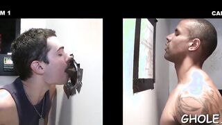 Licking cock through a hole