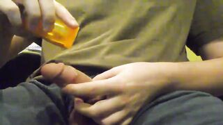 Jerking off with warm oil and a huge orgasm