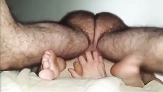 Hairy Daddy with hairy legs breeds boy from below 2