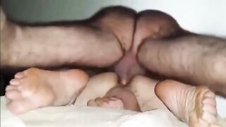 Hairy Daddy with hairy legs breeds boy from below 2