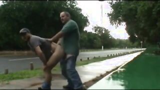 daddy and guy fucking outdoor near road