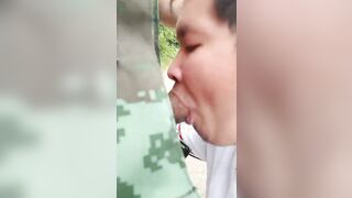 Outdoor Blowjob with Thai Man, Swallowing Cum