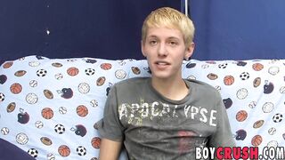 Interviewed towheaded youngster Kenny Monroe milking off and shoots a load