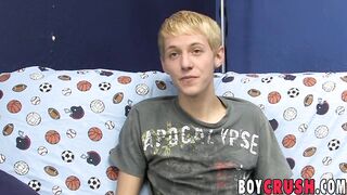 Interviewed towheaded youngster Kenny Monroe milking off and shoots a load