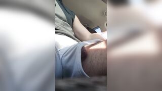 Pulling over to stroke stiff precum dribbling rod with yam-sized mushroom head dressed in trunk ring fuck-fest plaything