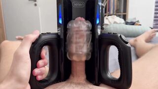 Pumping jizz from my enormous uncircumcised man sausage with my onanism robot hook-up plaything