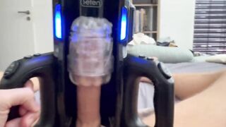 Pumping jizz from my enormous uncircumcised man sausage with my onanism robot hook-up plaything