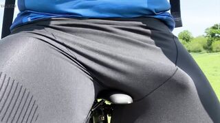 Bike excursion in cock-squeezing trousers with rock hard pecker