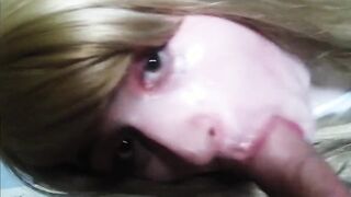 Blonde Crossdresser Swallows Huge Load from Older Man5555