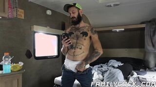 Hairy stepdaddy Matt Muck grabs my neck while he aggressively fucks me