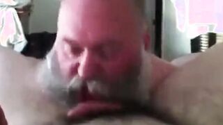 Bearded Daddy Sucks Big Cock