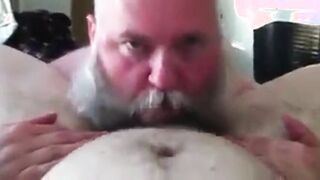 Bearded Daddy Sucks Big Cock