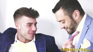 Horny Allen King receives a deep doggystyled from suited Drew Valentino