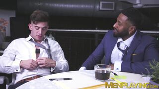 Sexy Trevor Cruz sits the big black cock of suited Braxton Cruz