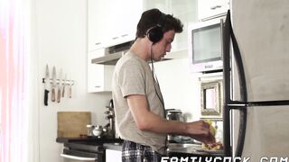 Naive twink throatfucked and drilled bareback in the kitchen