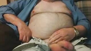 Hairy Grandpa Bear Strokes His Big Cock