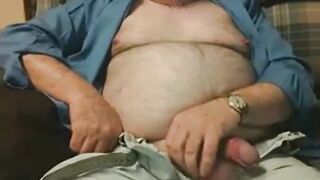 Hairy Grandpa Bear Strokes His Big Cock