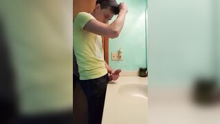 Big-Cock Latin Hunk Jerks Off in Bathroom