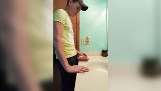 Big-Cock Latin Hunk Jerks Off in Bathroom