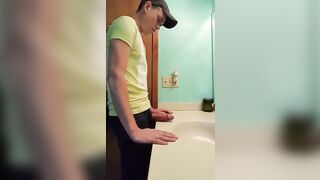 Big-Cock Latin Hunk Jerks Off in Bathroom