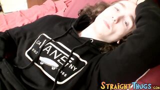 Long haired straighty makes his throbbing boner spray jizz