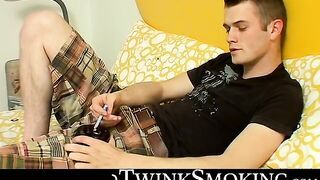 Chainsmoker Bryce Corbin lights up his favorite smoke and starts jerking off