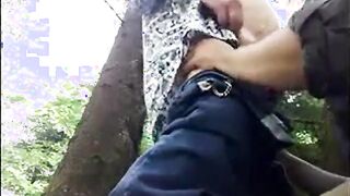 Fat Daddy Gets Outdoor Blowjob