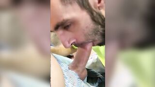 Hungry Builder Sucks Daddy's Big Cock Outdoors