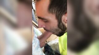 Hungry Builder Sucks Daddy's Big Cock Outdoors