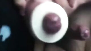 Buddies using a cock sleeve together with nice cumshots 12