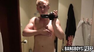 Blond jock masturbates while recording himself with camera