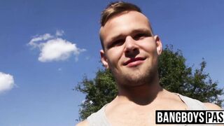 Jock blows fat dick and gets barebacked outdoor for cash