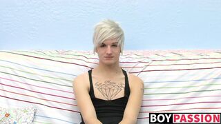 Tattooed smooth teen Austin moans during hot masturbation