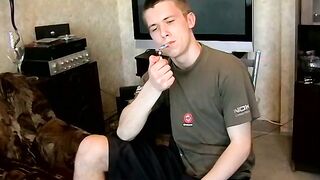 Softcore uncut cock jerking and smoking in the living room by horny Maxim