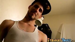 Straight thugs competing who will cum first while jerking