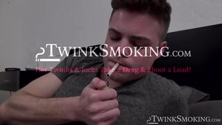 Cute Dustin Fitch lights one cig and fucks himself with a buttplug