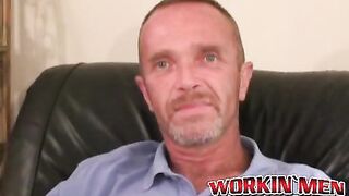 Mature amateur man strokes his small hairy cock and cums