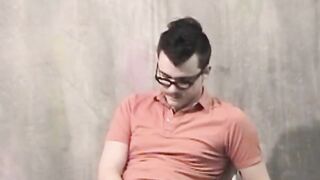 Glasses jock jerking off solo before pounding a sex doll