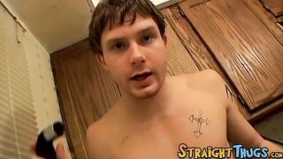 Straight thug talks to the camera while masturbating solo