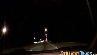 Young straight thug Billy jerks off and cums while driving