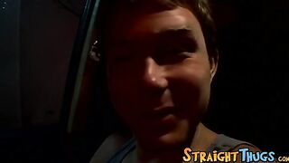 Young straight thug Billy jerks off and cums while driving