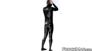 Passionate cock stroking session by fetish Rubber Covered