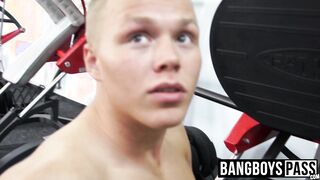 Young muscular blond gay barebacked after working out