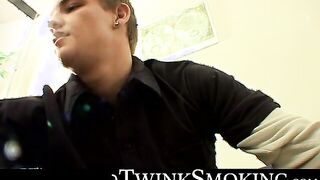 Bad stud Tomy chainsmoke his red cig while jerking on the couch