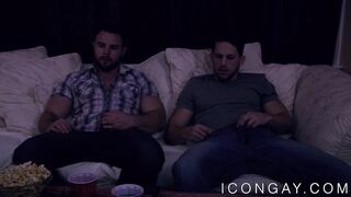 Good looking guys jerk each other off before having anal sex